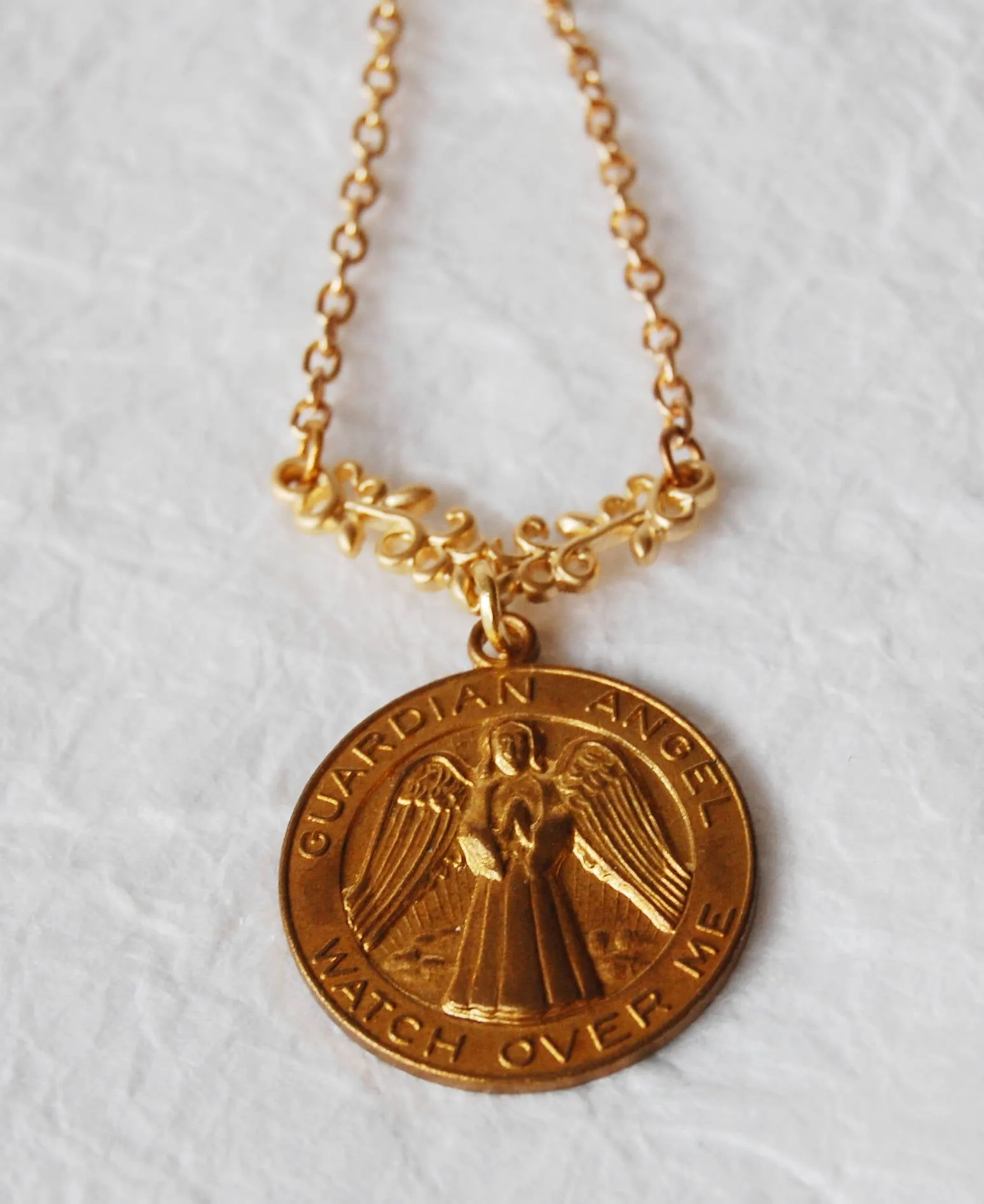 Solid Vintage Brass Guardian Angel Necklace, E041717 Guarded & Guided