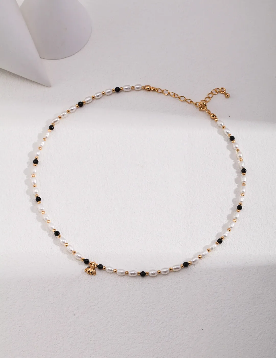 Spaced Black Onyx Pearl Pendant Necklace
