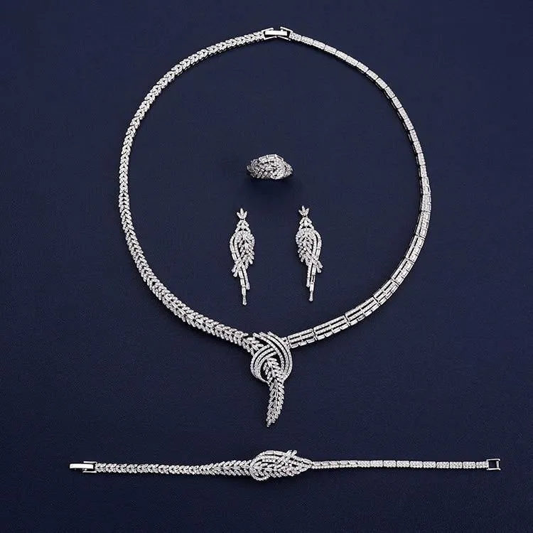 Splendid High Quality AAAA  Cubic Zirconia Wedding Bridal 4 piece Jewelry Set