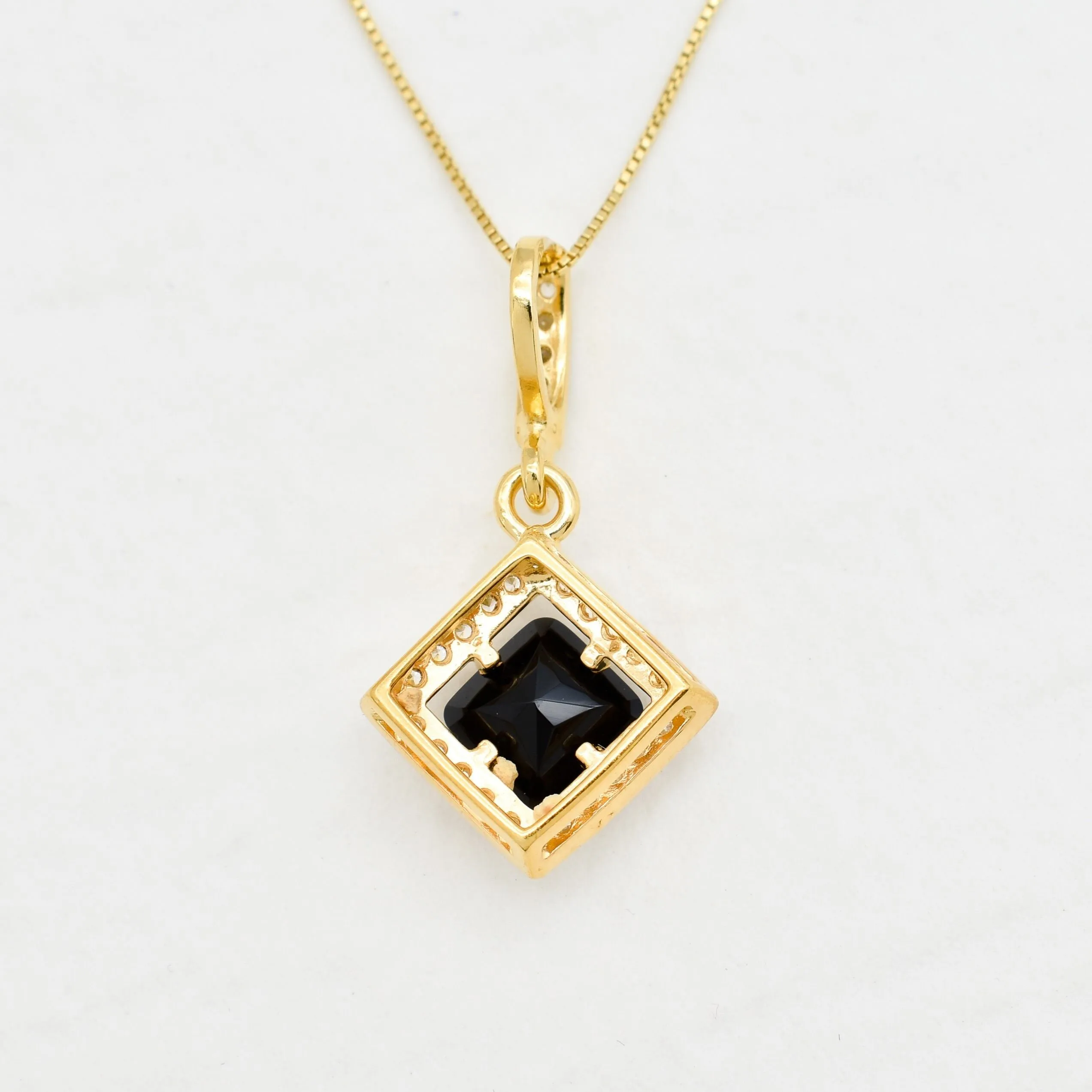 Square Onyx Pendant - Gold Onyx Necklace - Vintage Square Necklace