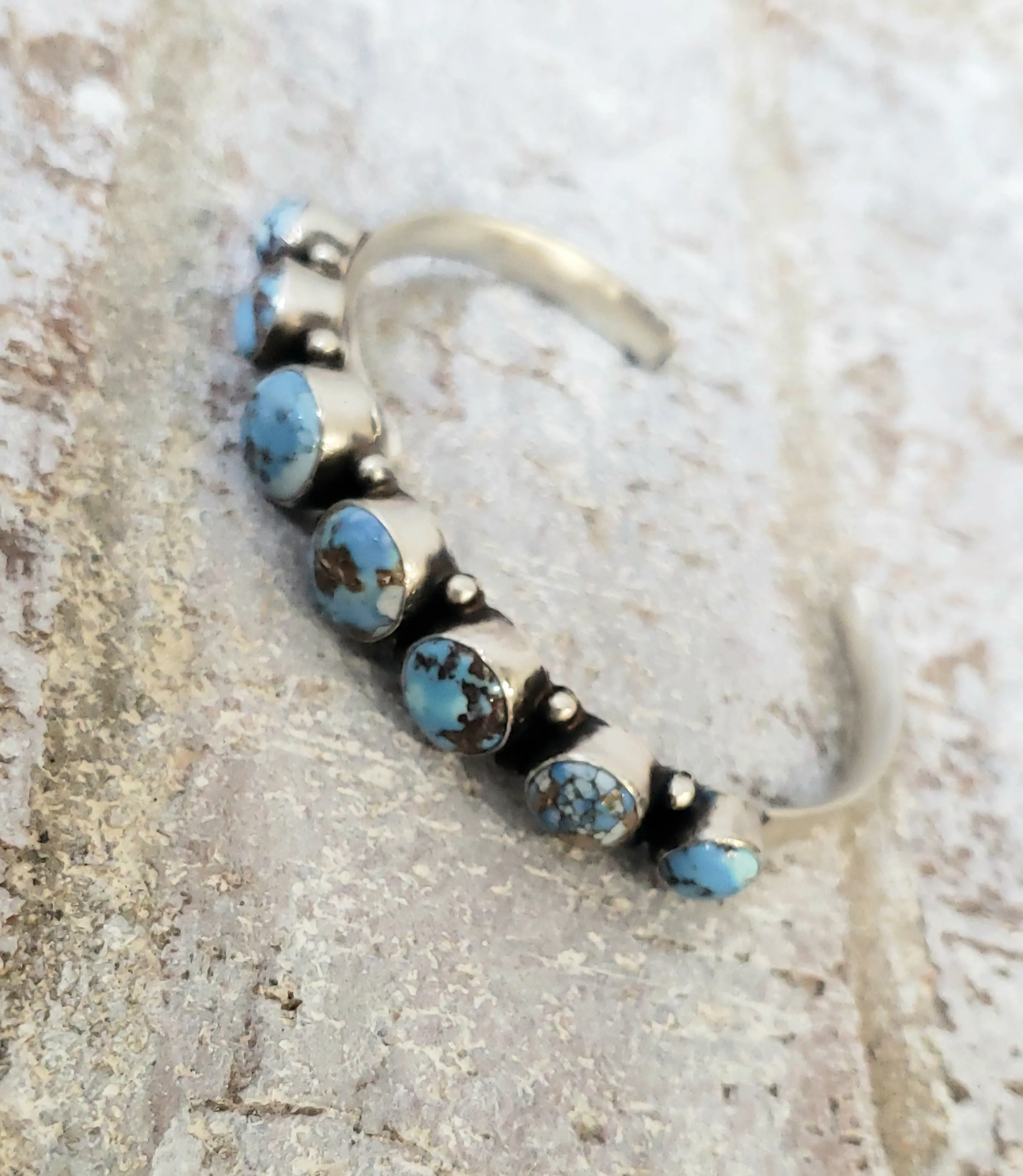 Stamped Sterling Silver 7 Stone Golden Hills Turquoise Cuff Bracelet