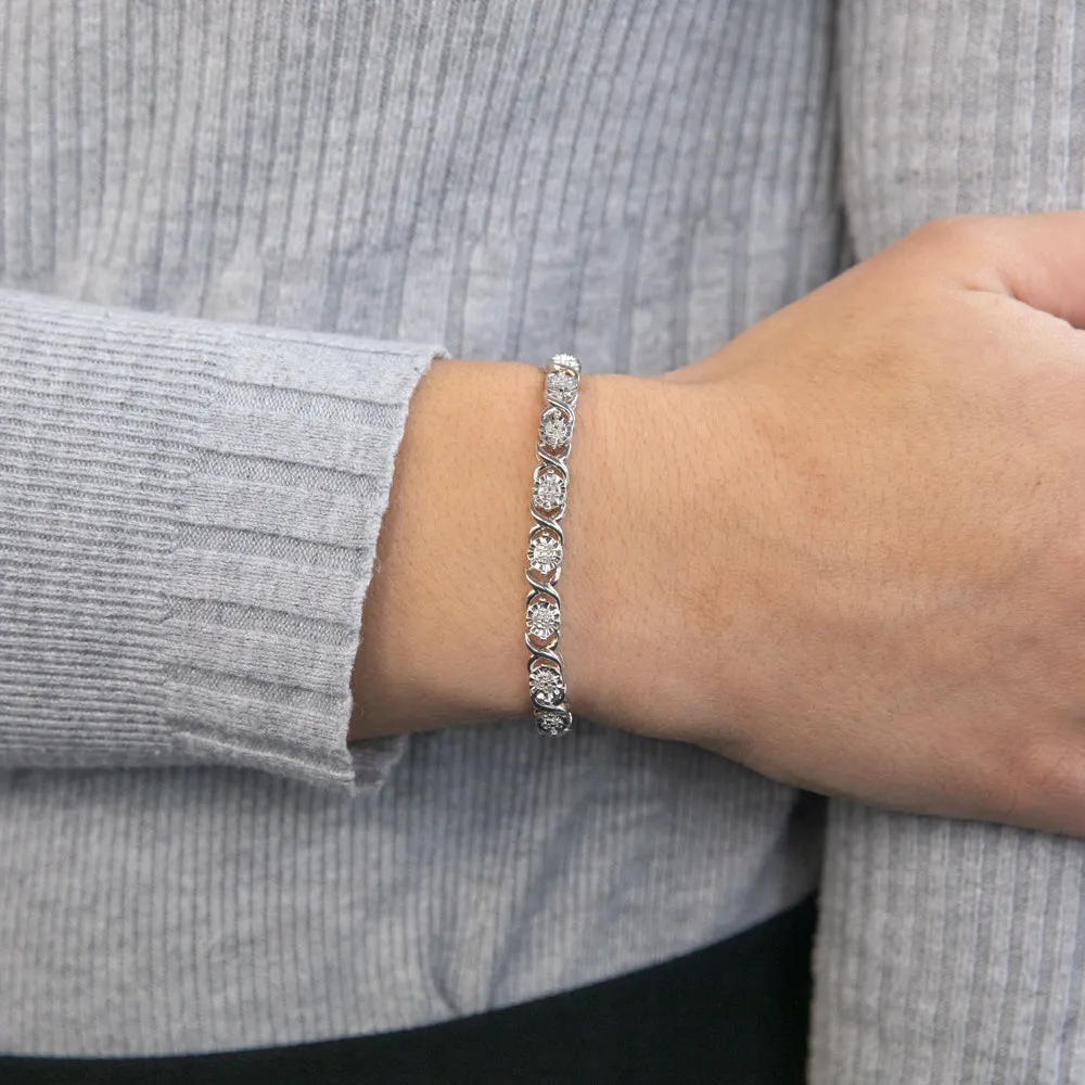 Sterling Silver 1/4 Carat Hugs and Kisses Diamond 18cm Bracelet