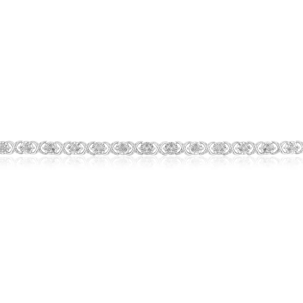 Sterling Silver 1/4 Carat Hugs and Kisses Diamond 18cm Bracelet