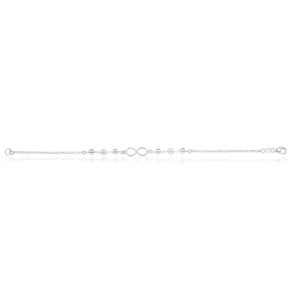 Sterling Silver Infinity and Simulated Pearl Fancy Bracelet 19cm