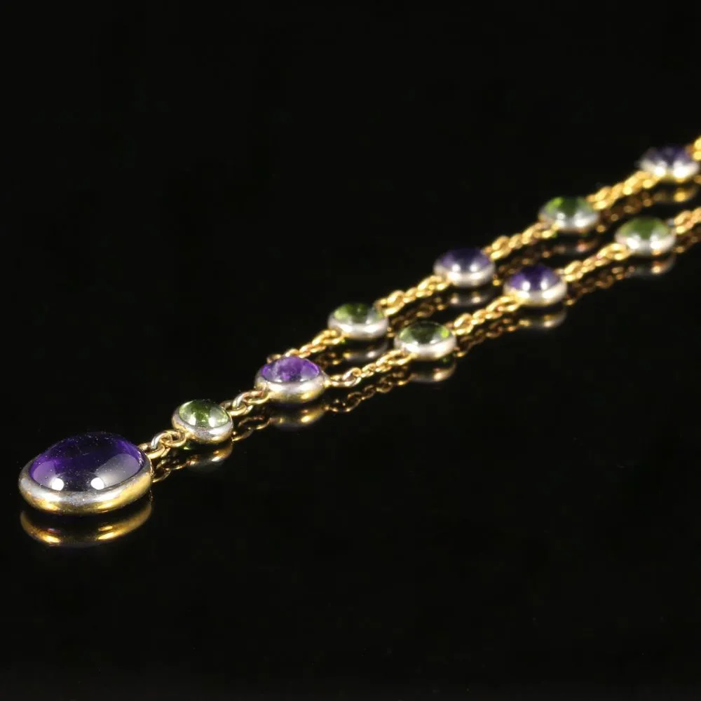 Suffragette Necklace Amethyst Peridot 9Ct Gold
