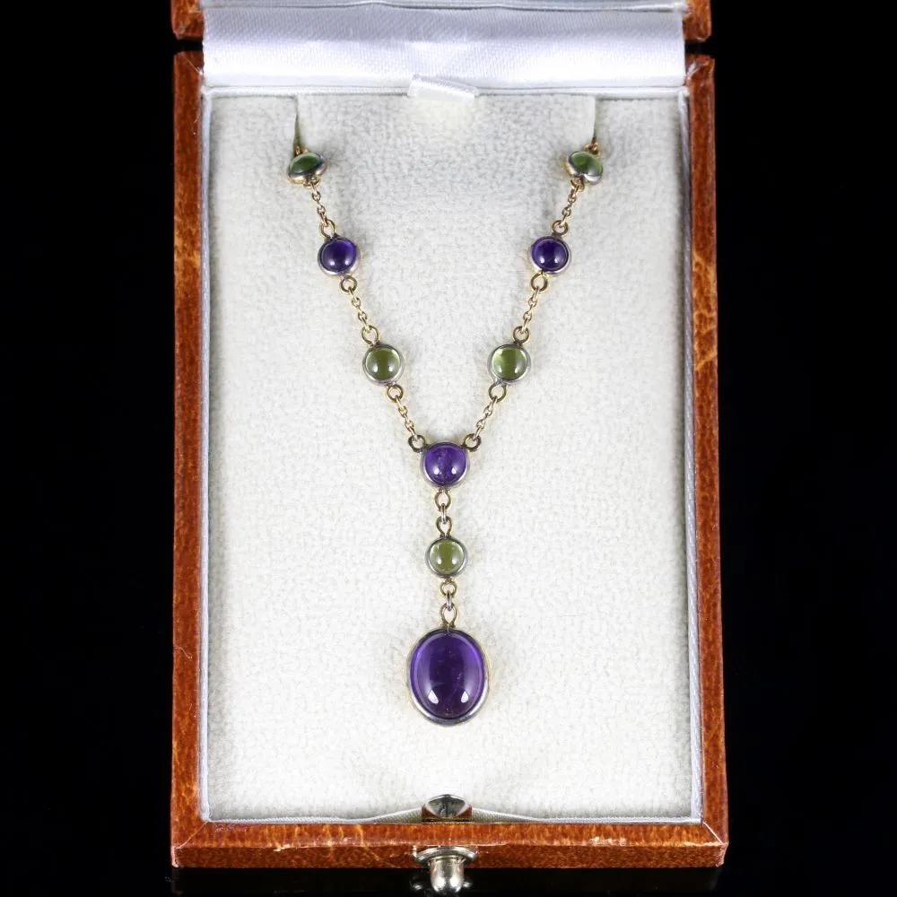 Suffragette Necklace Amethyst Peridot 9Ct Gold