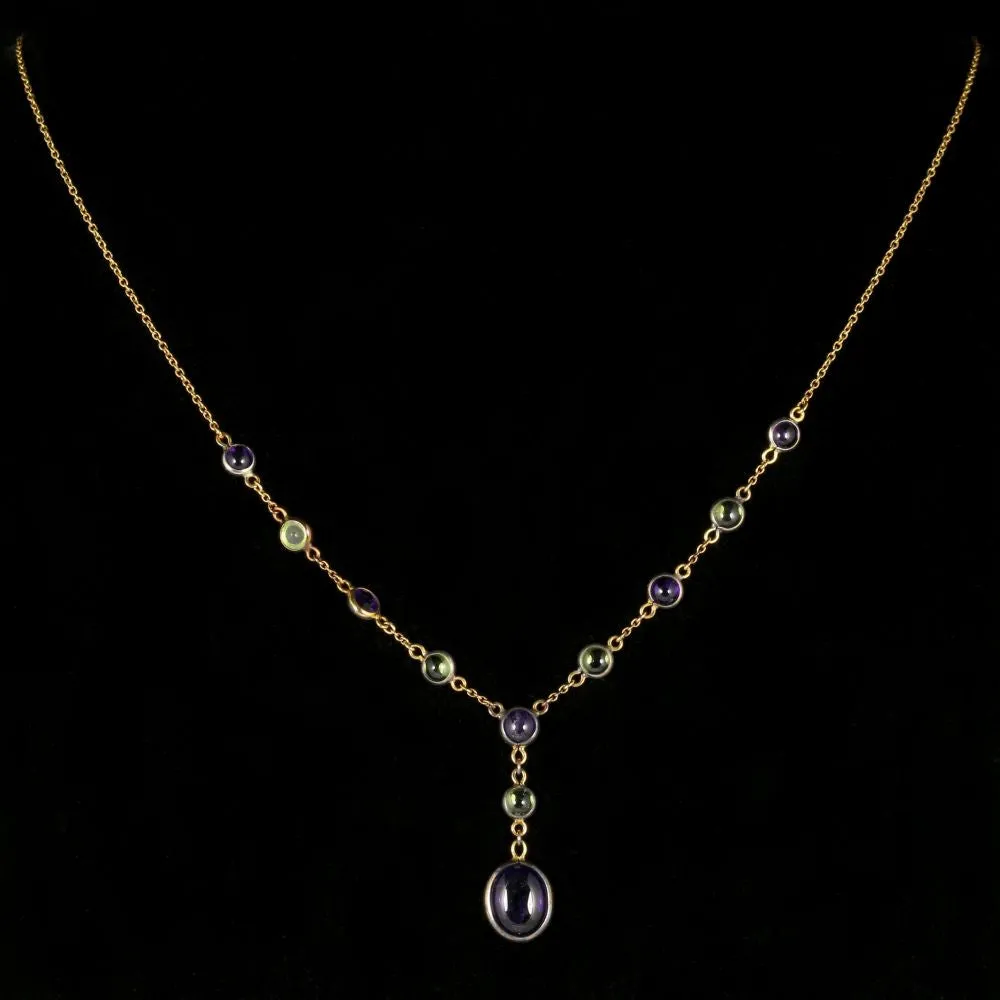 Suffragette Necklace Amethyst Peridot 9Ct Gold