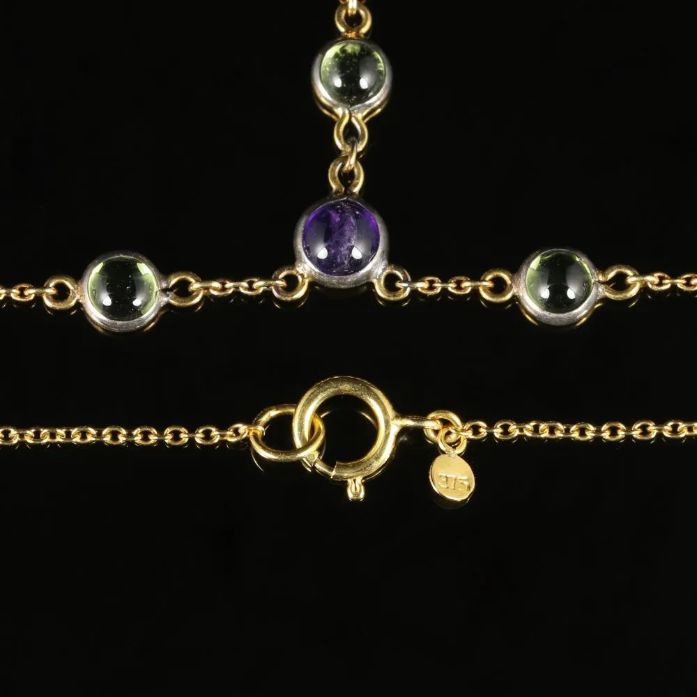 Suffragette Necklace Amethyst Peridot 9Ct Gold
