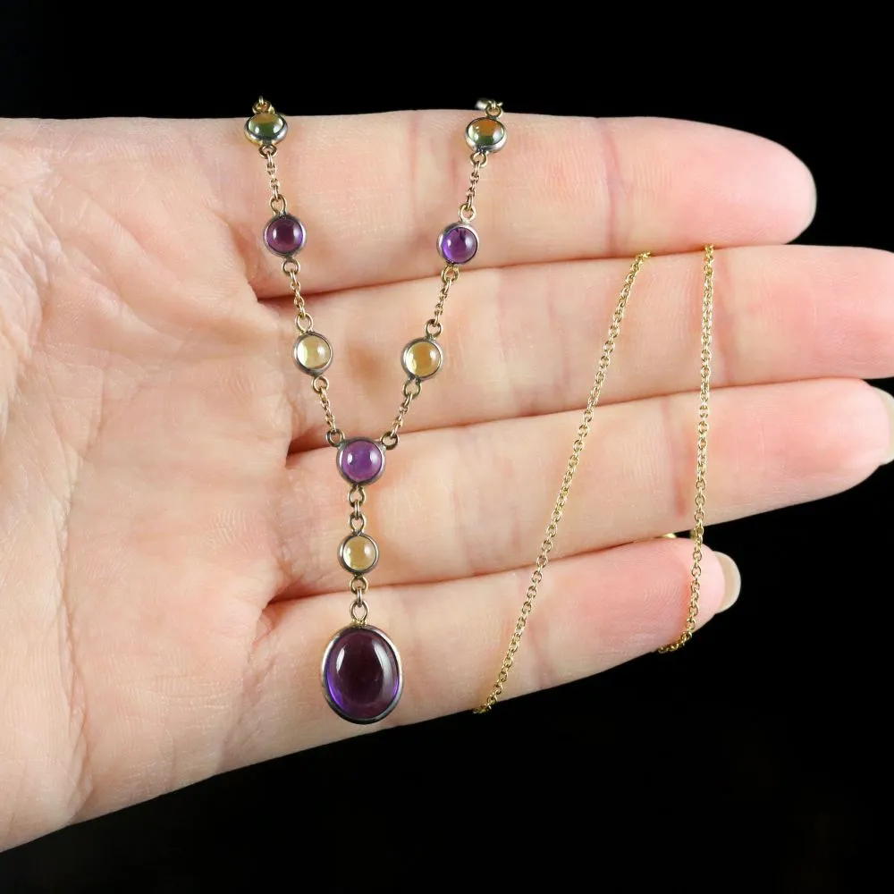 Suffragette Necklace Amethyst Peridot 9Ct Gold