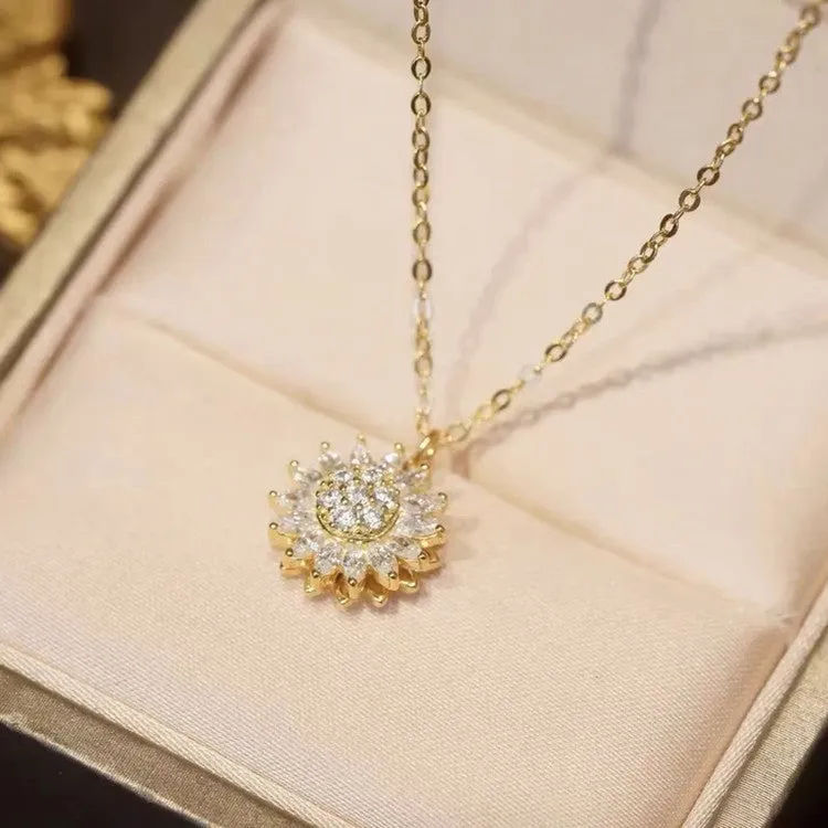 Sunflower Necklace with Diamonds Women