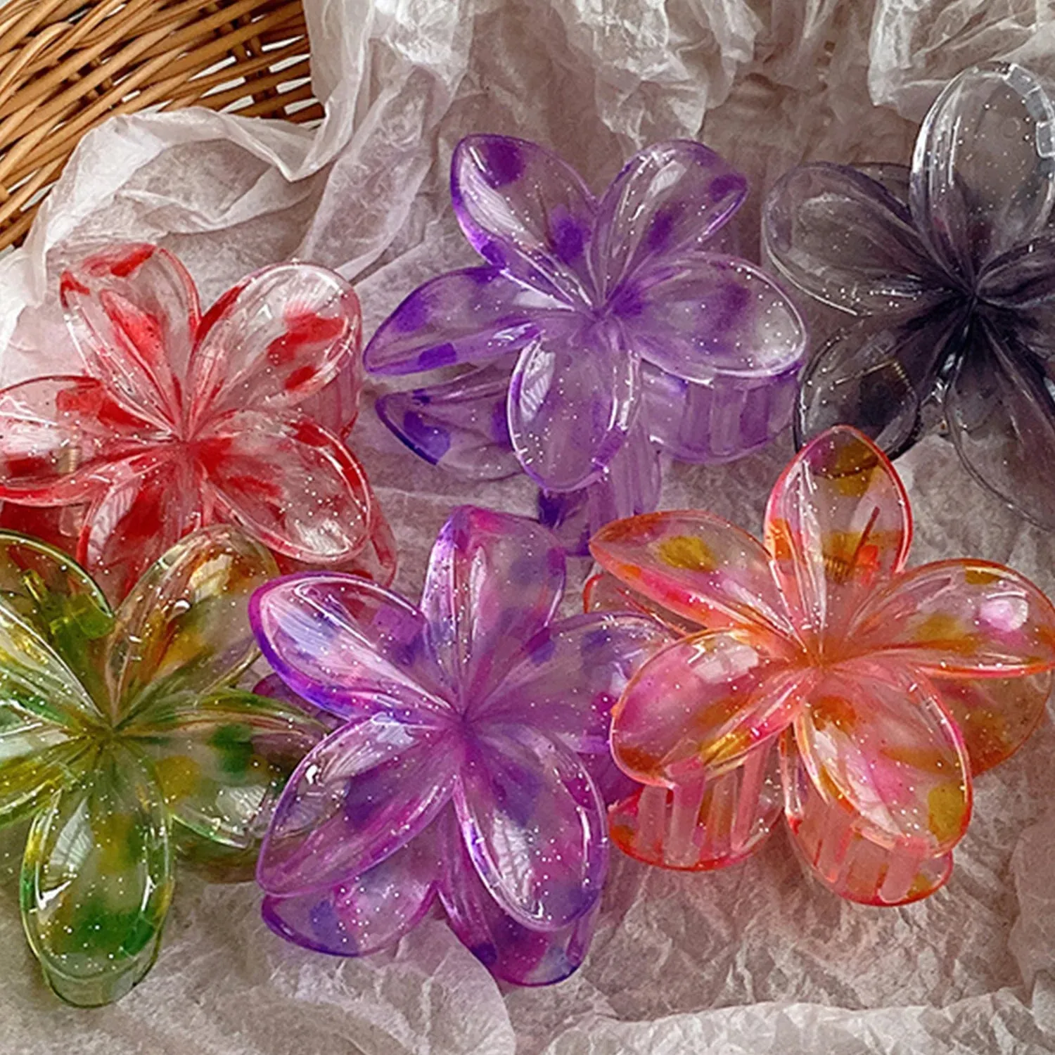 TAVIMART  -  New Women Plumeria Flower Hair Claw Tough Colorful Plastic Hairclip 7.5cm Hair Clamps Crab Hairpin Hair Accessories Girl Gift