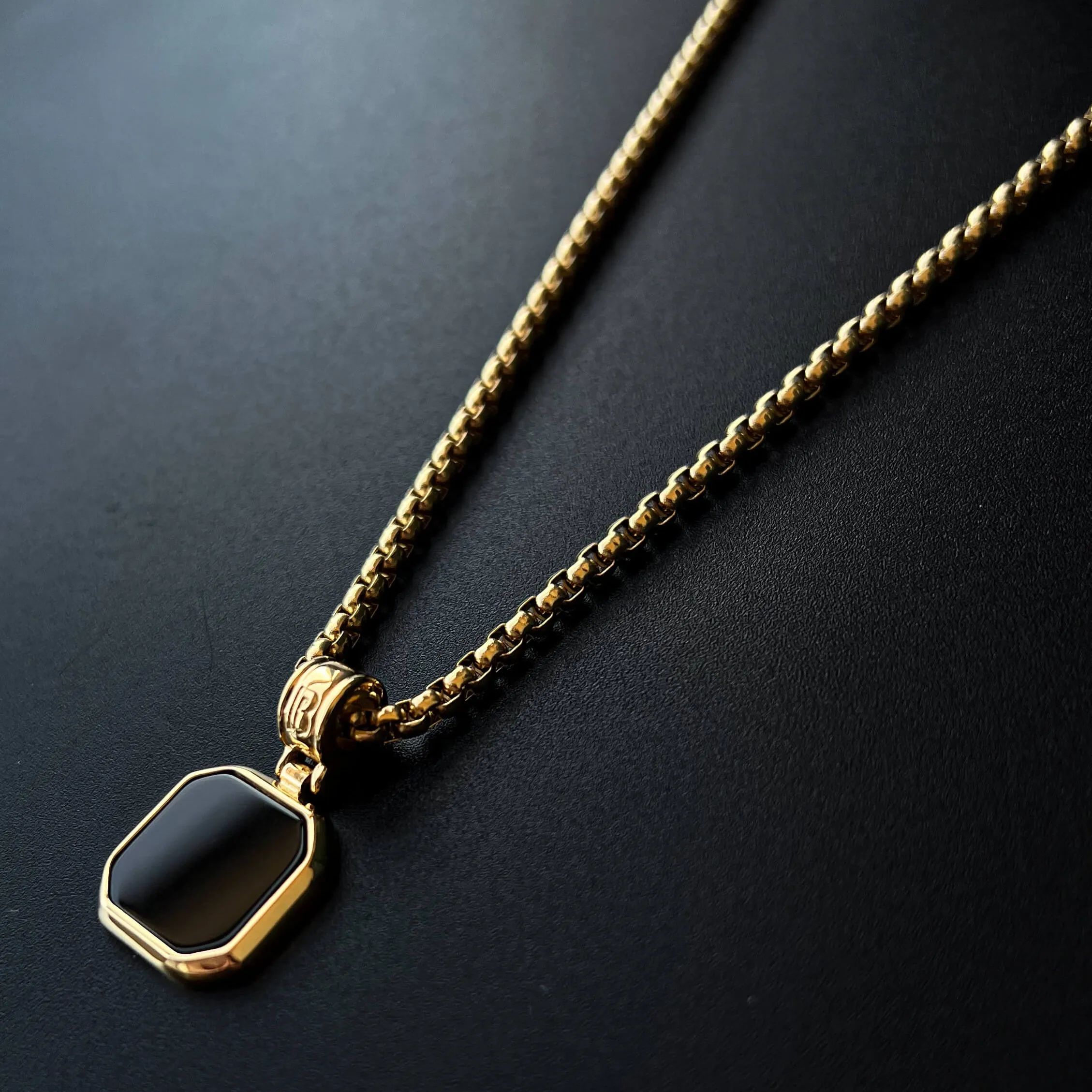 The Gold Plated Onyx Stone Square Necklace