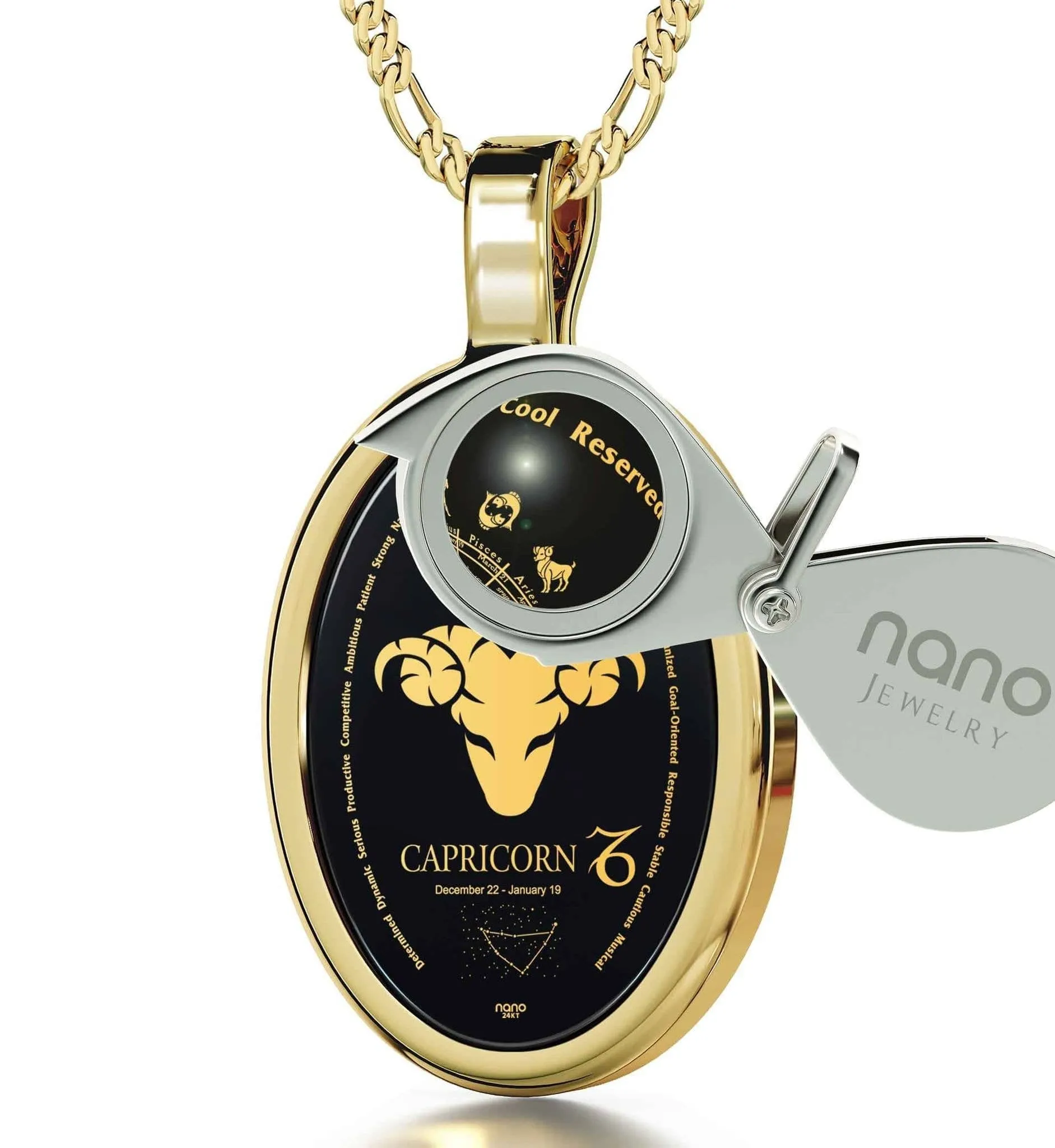 The World of Capricorn, 14k Gold Necklace, Onyx