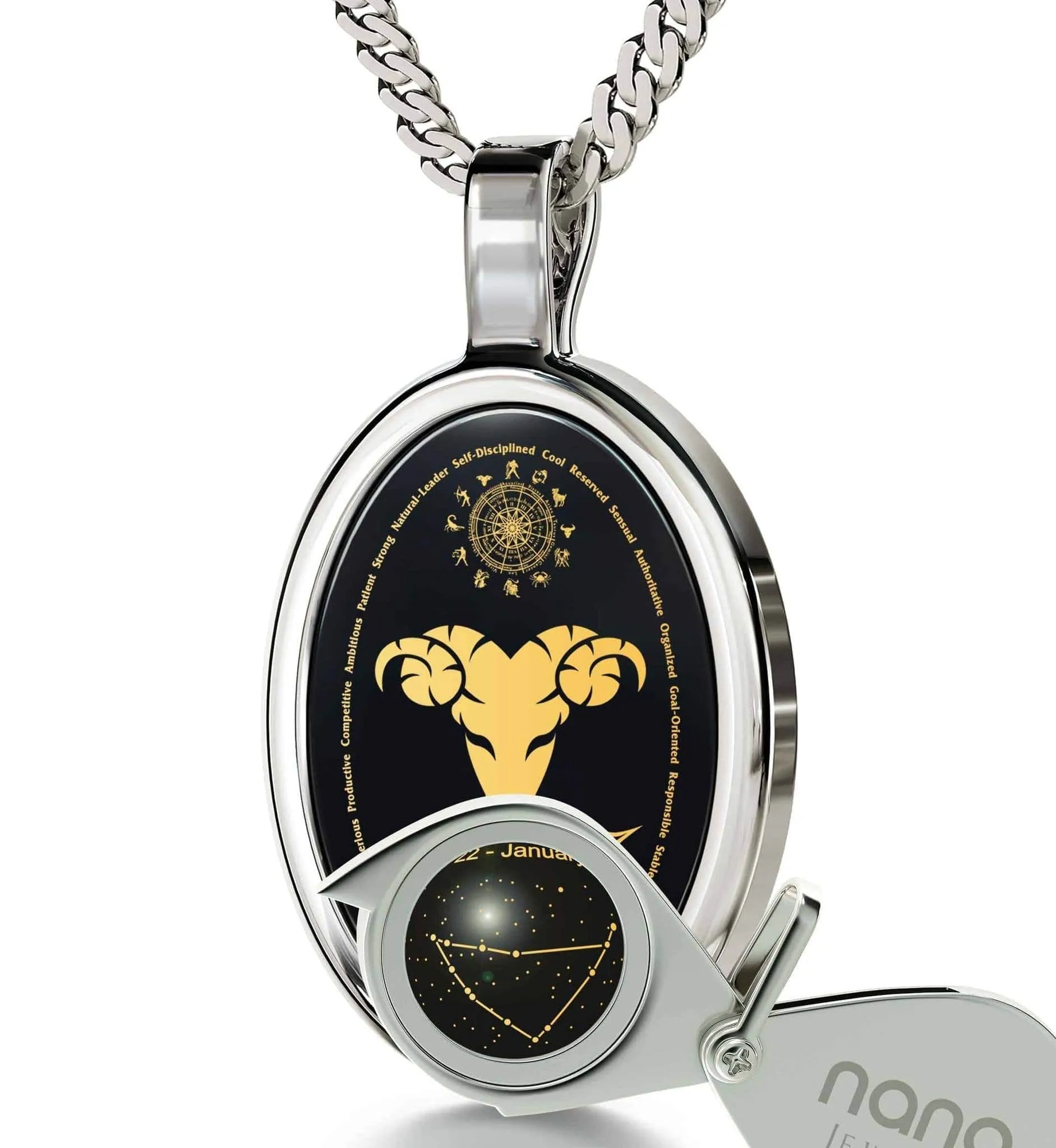 The World of Capricorn, 14k White Gold Necklace, Onyx