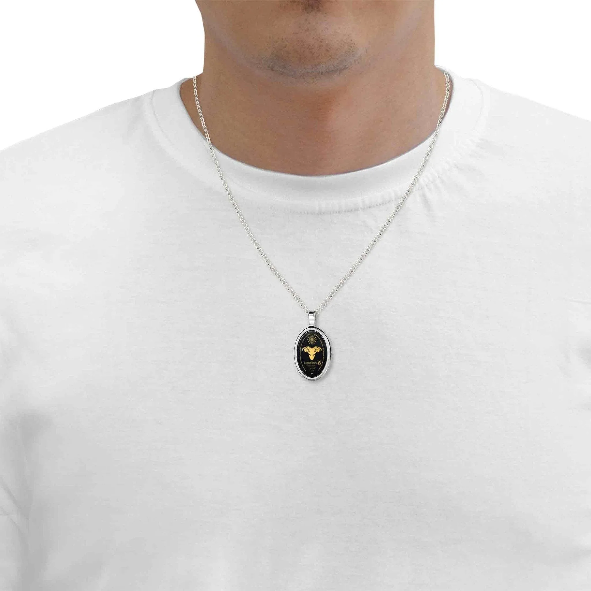 The World of Capricorn, 14k White Gold Necklace, Onyx