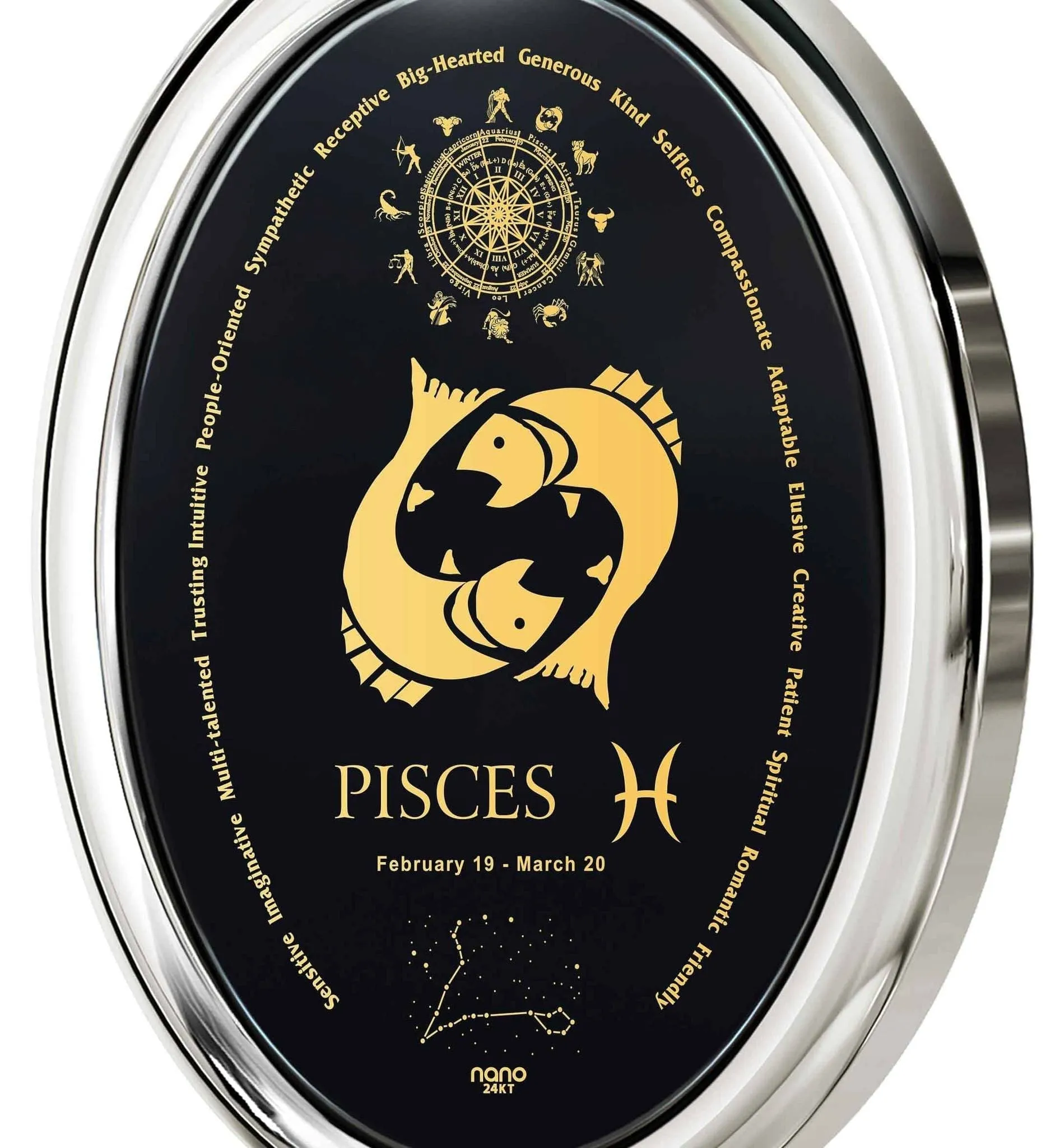 The World of Pisces, 14k White Gold Necklace, Onyx