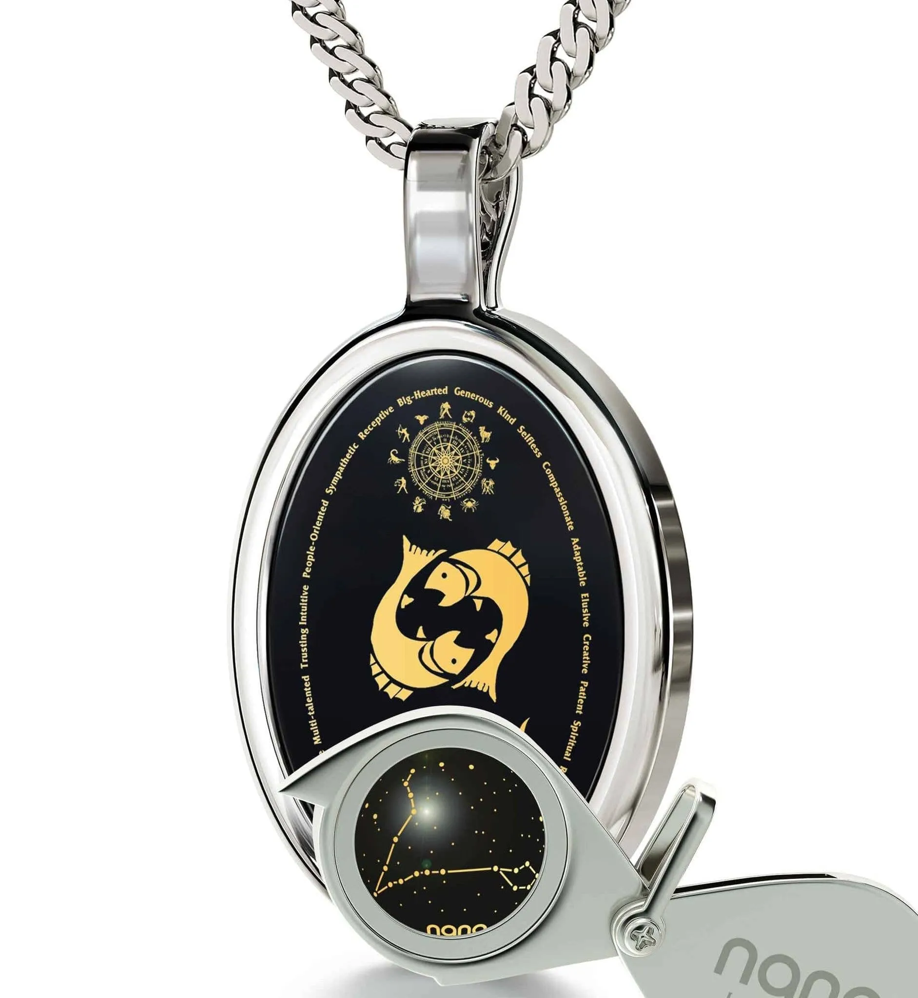The World of Pisces, 14k White Gold Necklace, Onyx