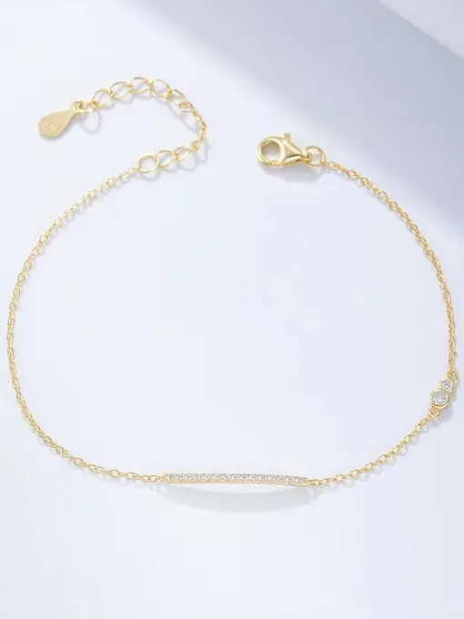 Tiny Bar Bracelet, Zircon .925 Sterling Silver Dainty Minimalist Bracelet