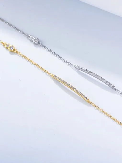 Tiny Bar Bracelet, Zircon .925 Sterling Silver Dainty Minimalist Bracelet