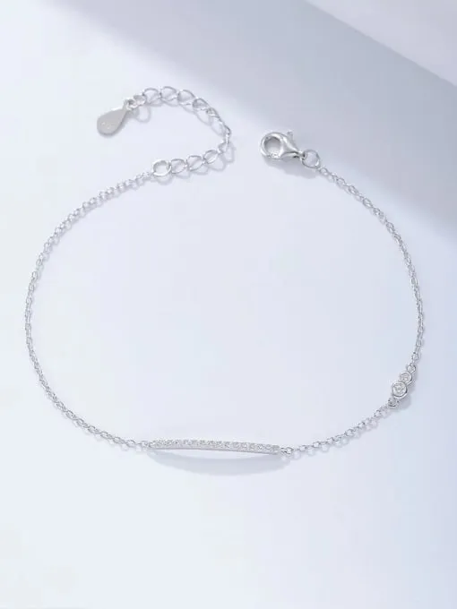 Tiny Bar Bracelet, Zircon .925 Sterling Silver Dainty Minimalist Bracelet