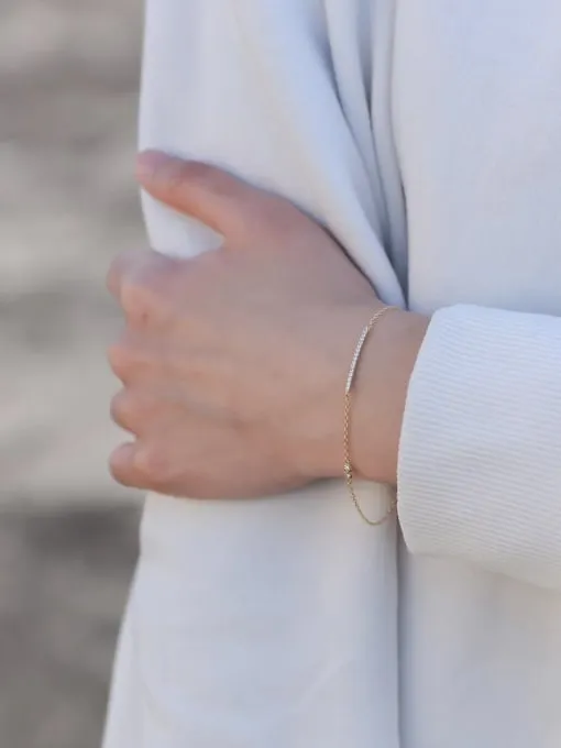 Tiny Bar Bracelet, Zircon .925 Sterling Silver Dainty Minimalist Bracelet