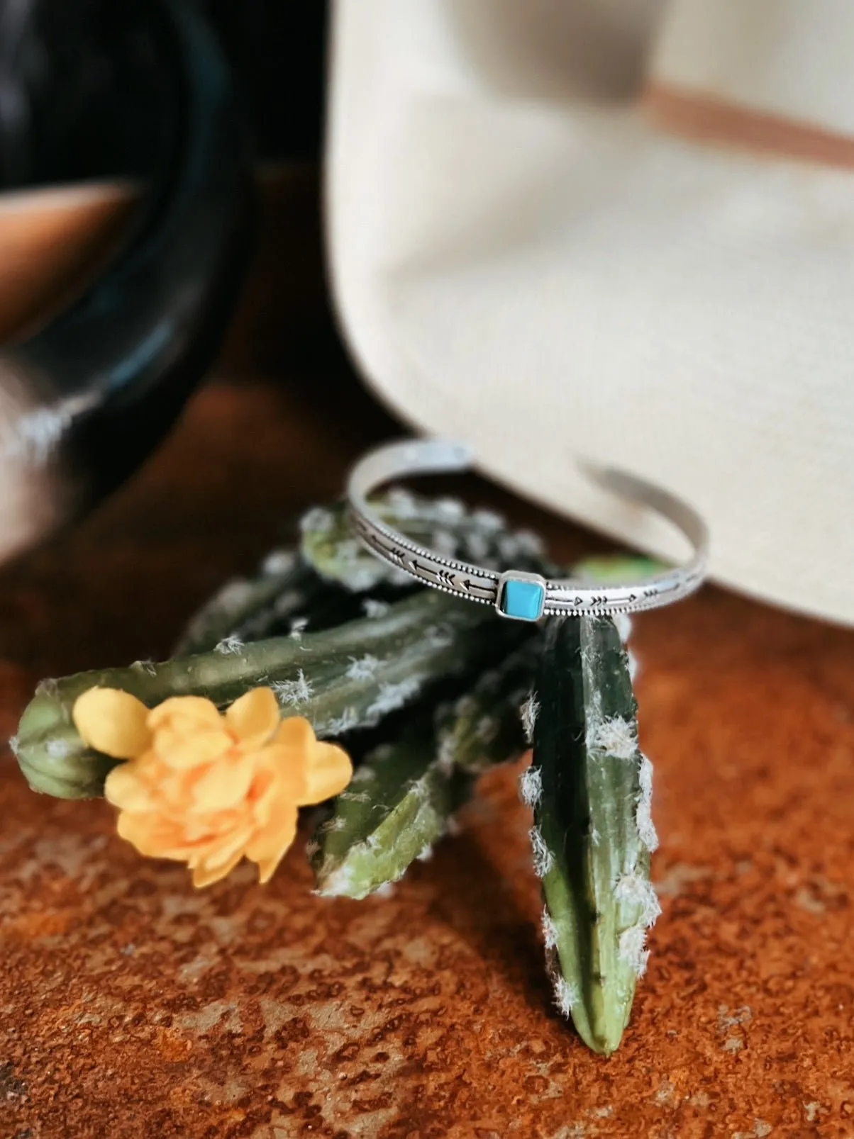 Tiny Square Stone Turquoise Cuff Bracelet