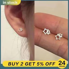 Trend Stud Earrings Silver Color Plated Hollow Star Hoop Earring For Women Fashion Vintage Accessories Aesthetic Jewelry Gift