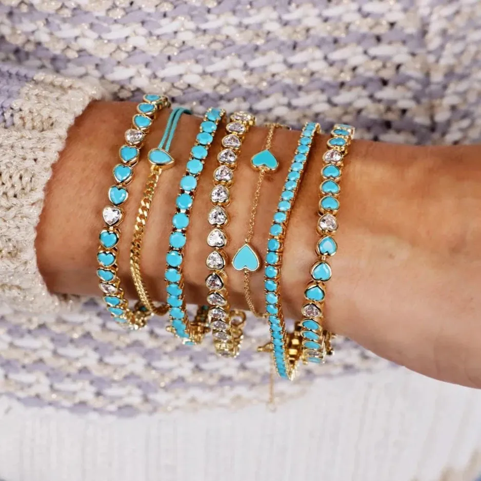 Turquoise CZ Bezel Heart Tennis Bracelet