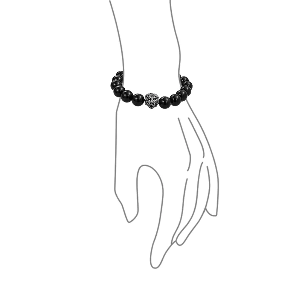 Unisex Jungle Animal Stretch Bracelet with Tiger Eye & Lava Rock Beads Gold or Onyx