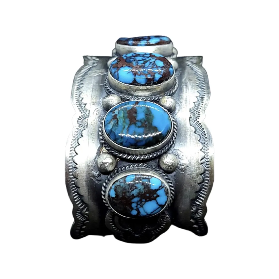 Vintage Egyptain Turquoise Signed Sterling Silver Navajo Cuff Bracelet