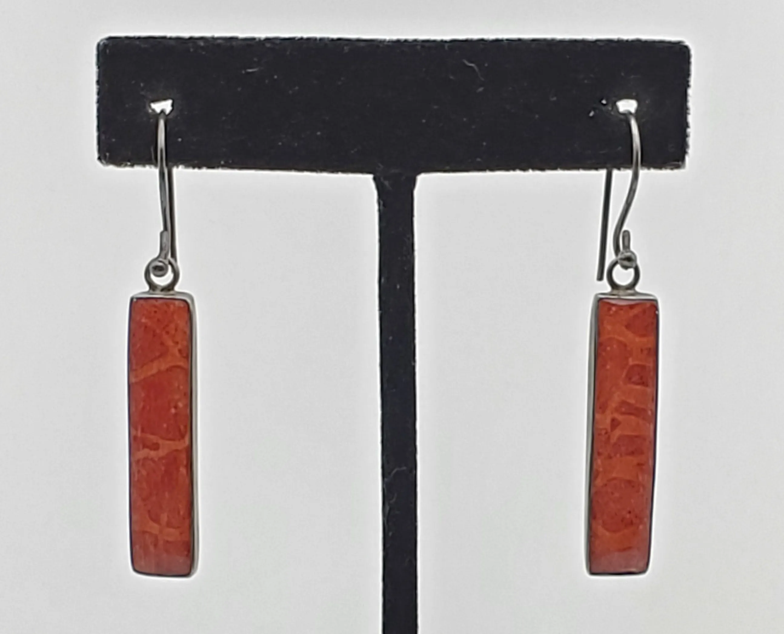 Vintage Red Coral Sterling Silver Dangle Earrings