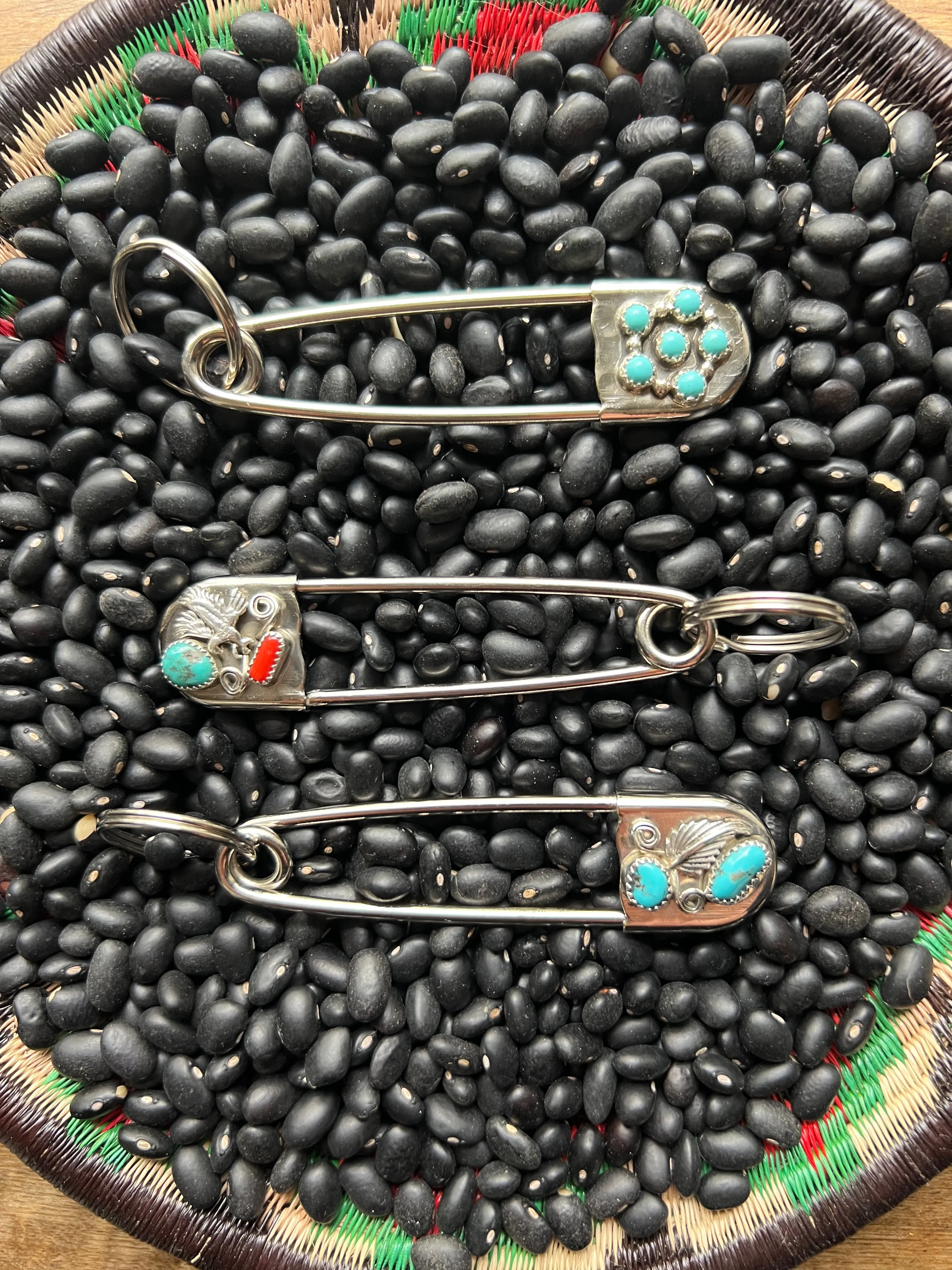 Vintage style Native American Turquoise large safety pin keychain