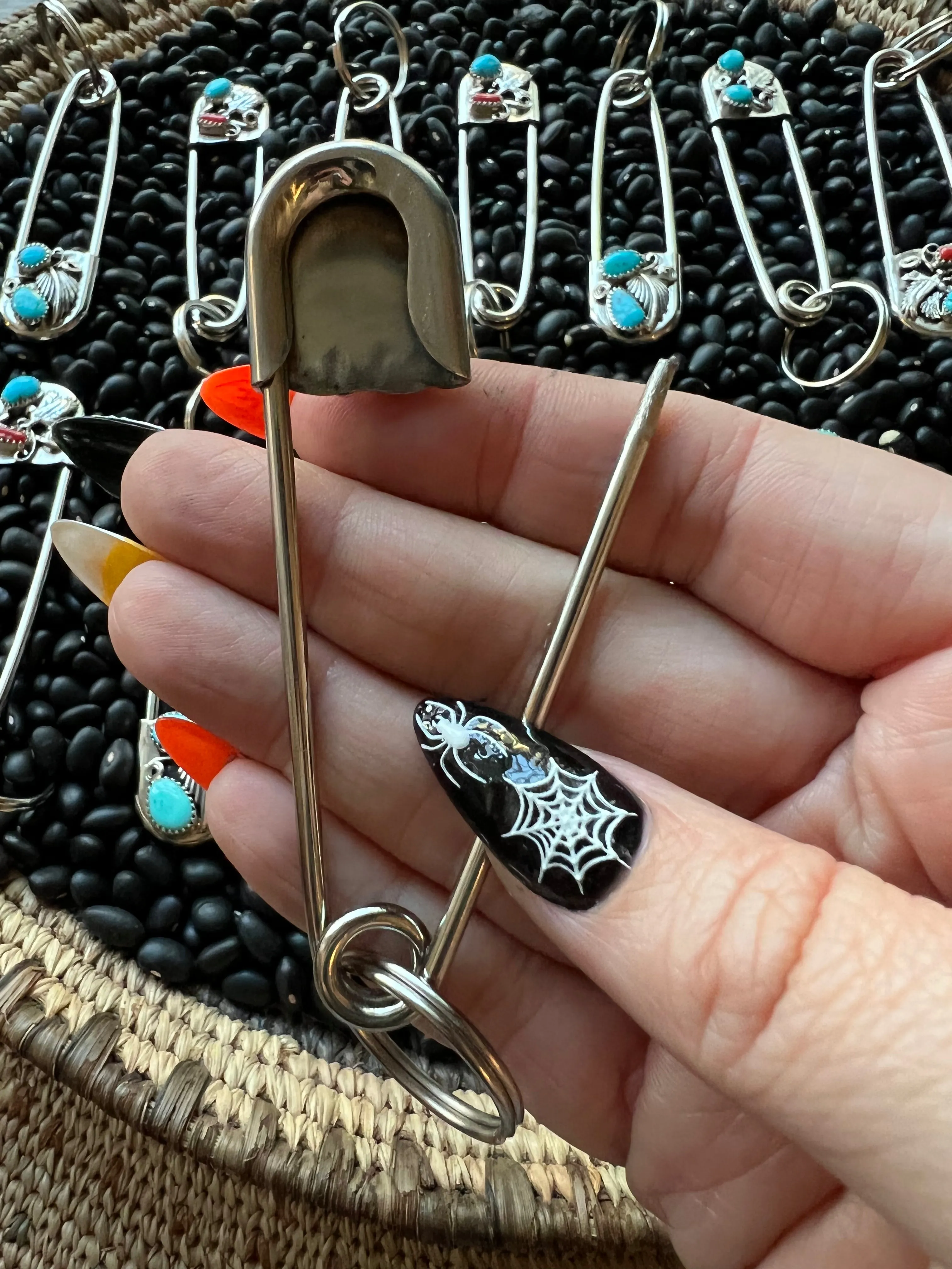 Vintage style Native American Turquoise large safety pin keychain