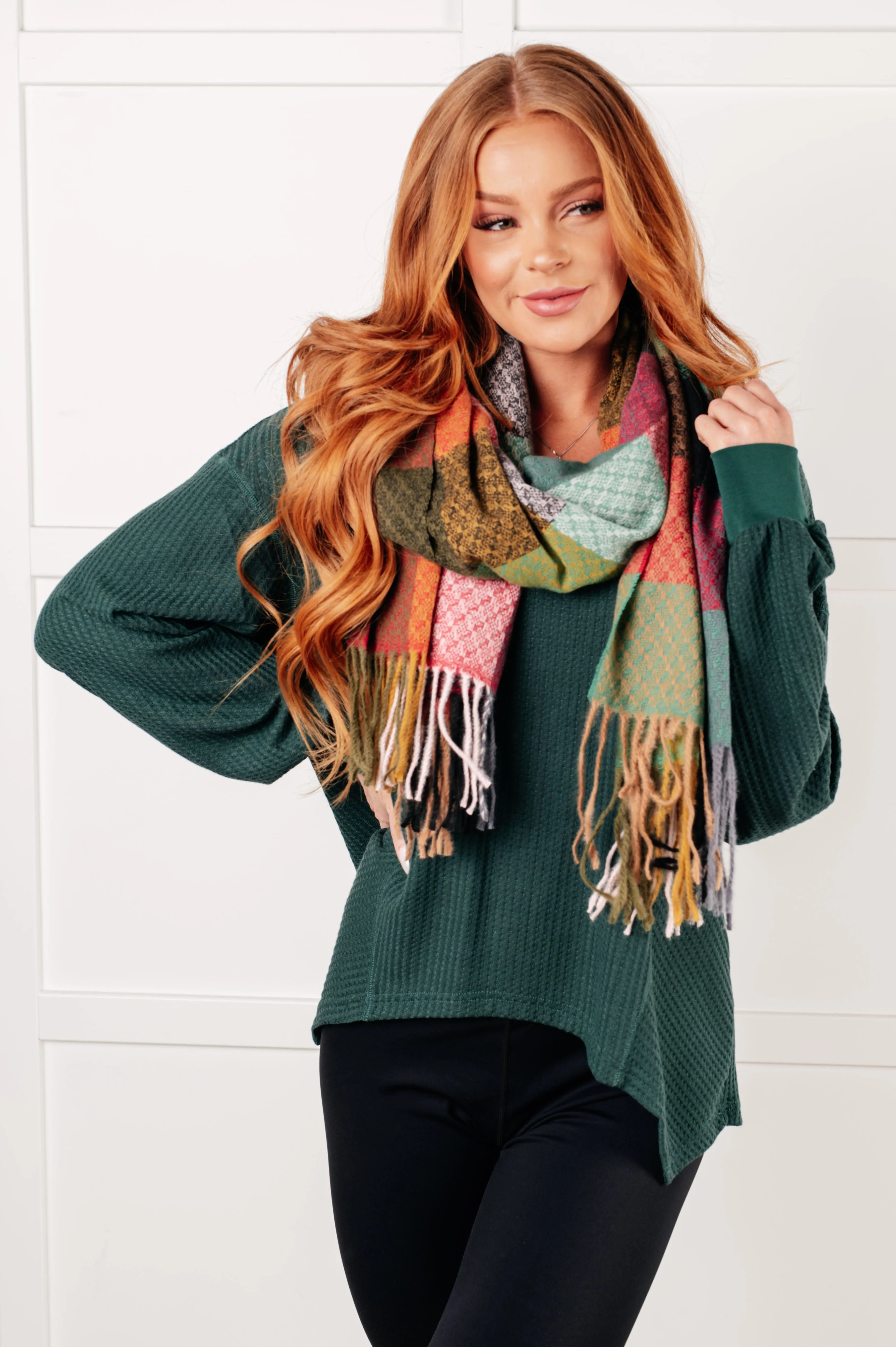 Warm & Cozy Checkered Fringe Scarf - Berry Beauty