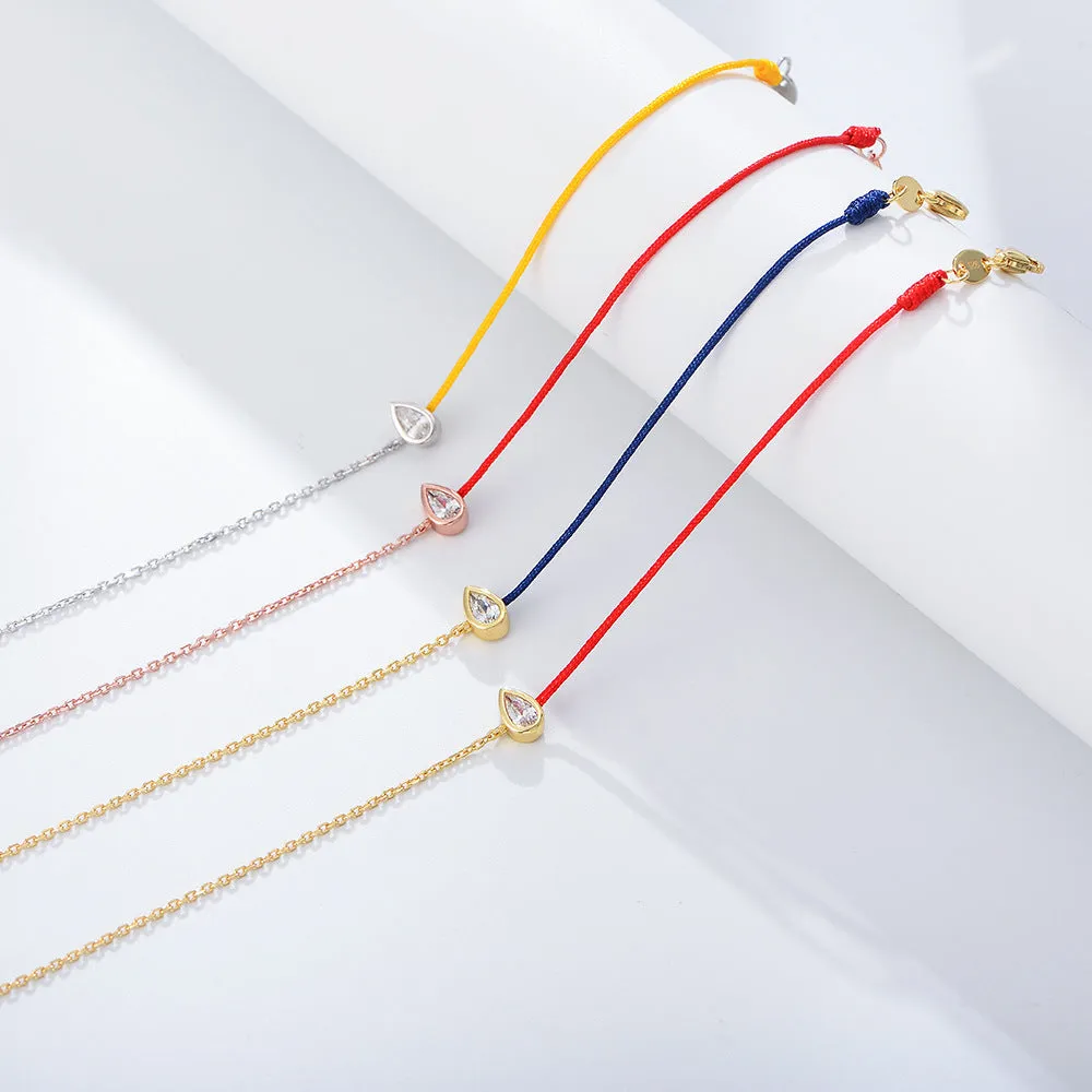 Water Drop Zircon Splice Colourful Rope Silver Bracelet  for Women