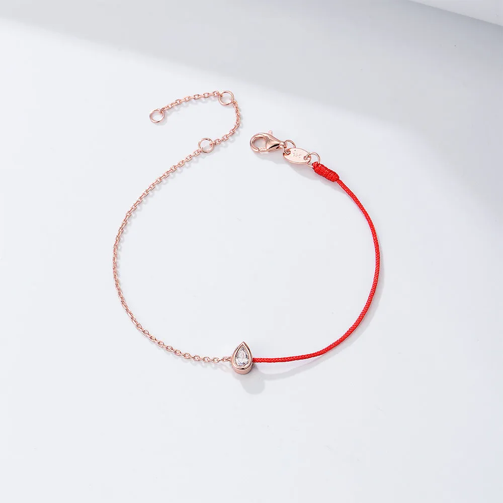 Water Drop Zircon Splice Colourful Rope Silver Bracelet  for Women