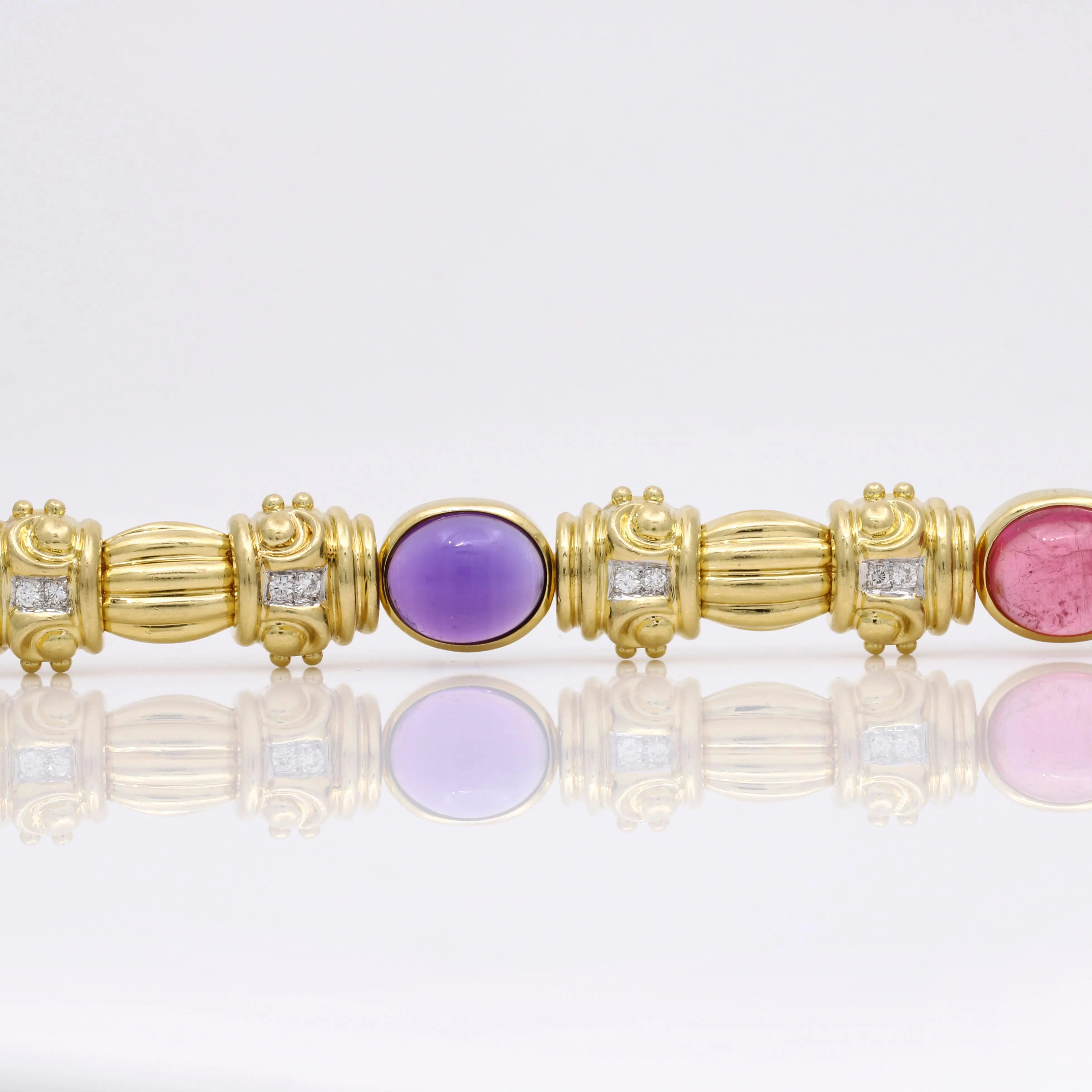 Women's 18k Yellow Gold Gemstone Diamond Fancy Link Statement Bracelet
