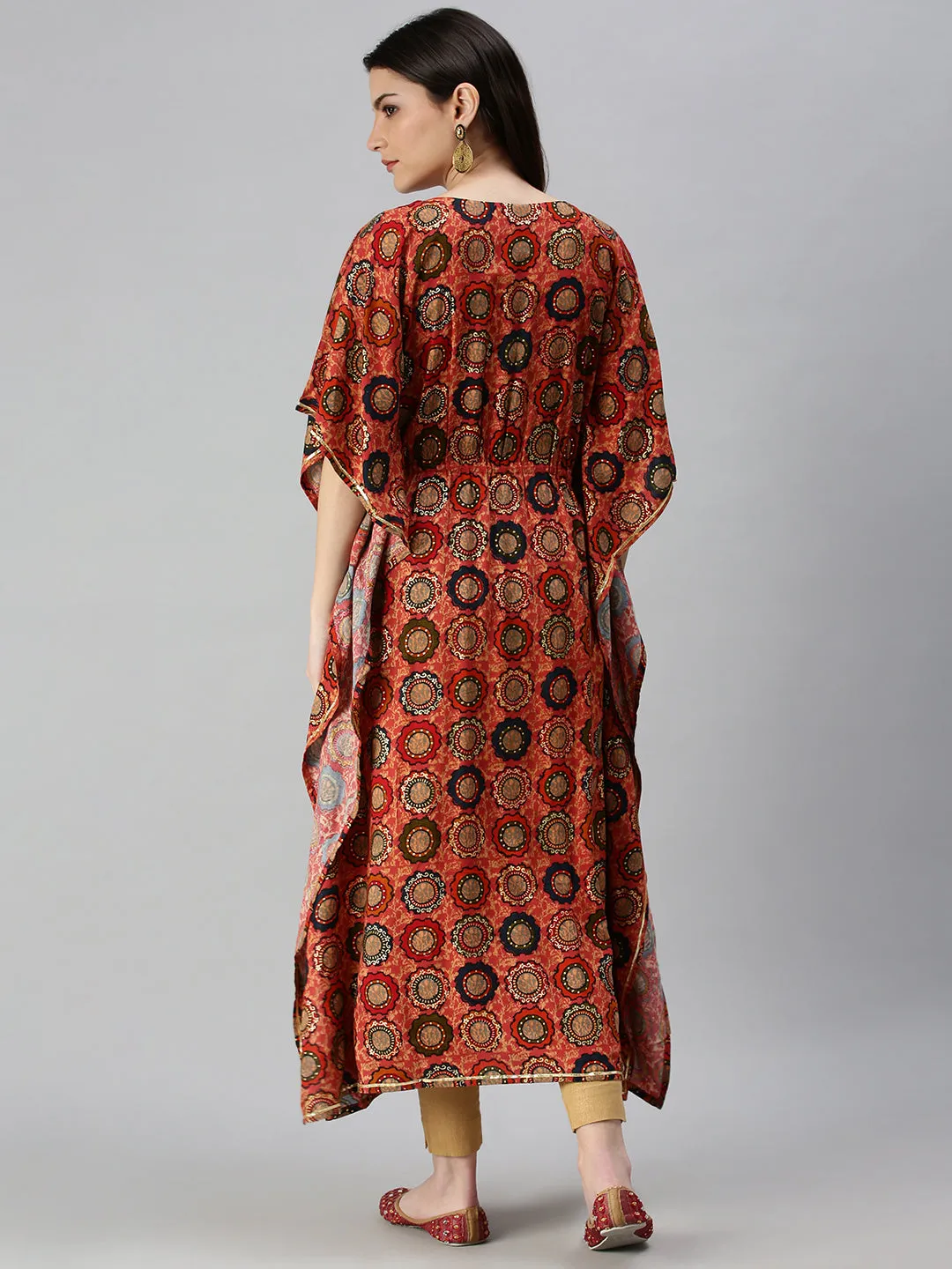 Women's Orange Printed Kaftan Kurta